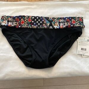 PROFILE BY GOTTEX BLACK BIKINI BOTTOM.  MULTICOLOR FOLDOVER WAIST. NEW W…